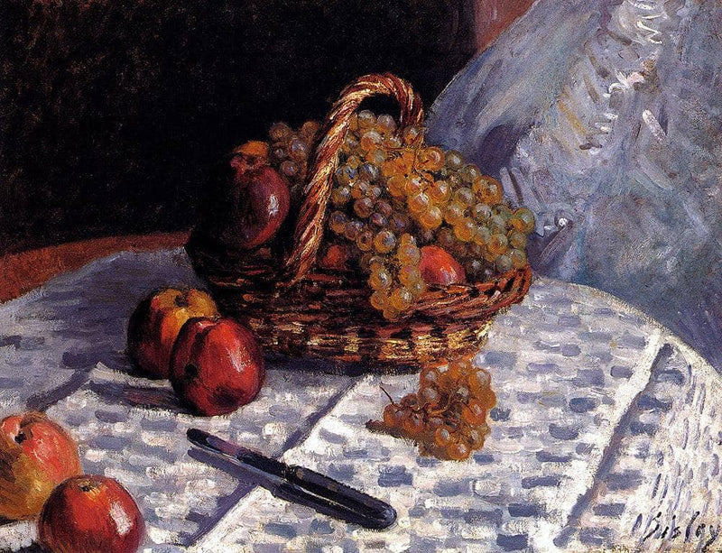 Apples and Grapes in a Basket by Alfred Sisley — Oil Painting Reproduction