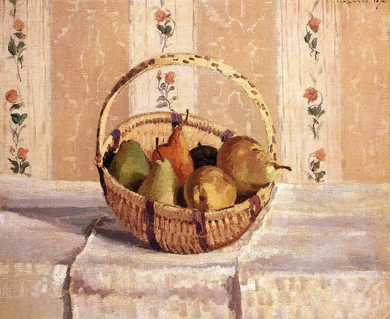 Apples and Pears in a Round Basket by Camille Pissarro — Oil Painting Reproduction