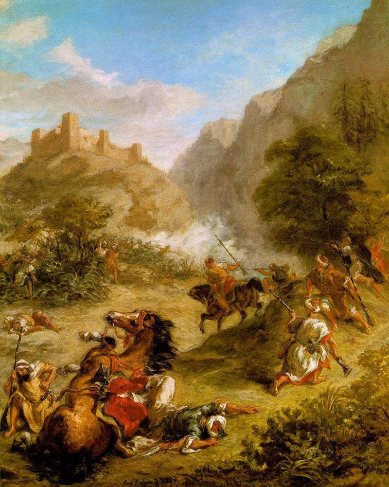 Arabs Skirmishing in the Mountains by Eugene Delacroix — Oil Painting Reproduction