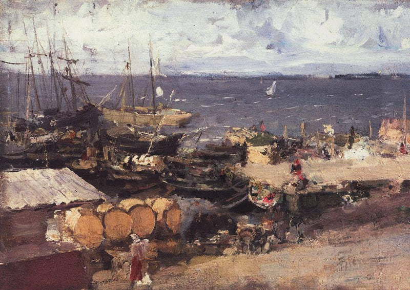 Arkhangelsk Port on Dvina by Konstantin Korovin — Oil Painting Reproduction