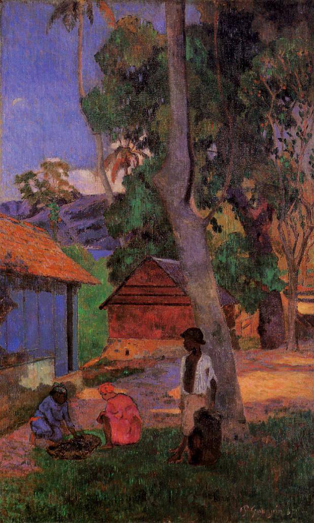 Around the huts by Paul Gauguin — Oil Painting Reproduction