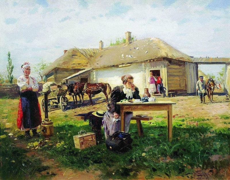Arrival of a School Mistress in the Countryside by Vladimir Makovsky — Oil Painting Reproduction