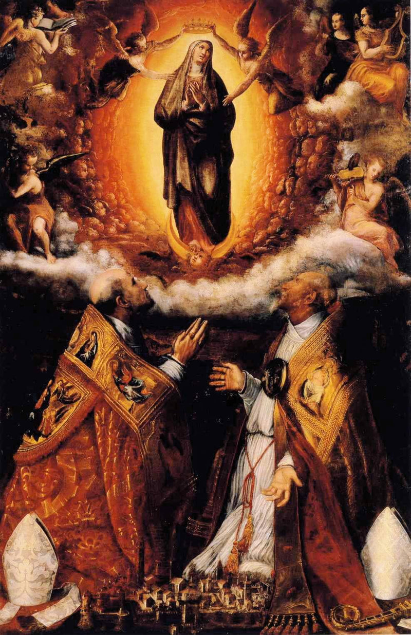 Assumption of the Virgin with Saints Peter Chrysologus, and Cassian by Lavinia Fontana — Oil Painting Reproduction