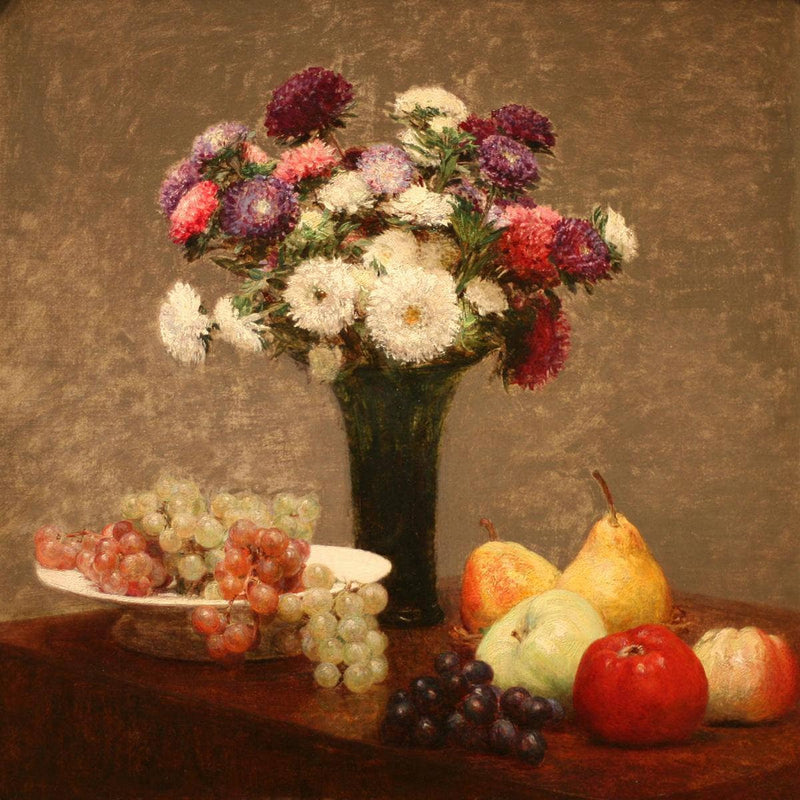 Asters and Fruit on a Table by Henri Fantin-Latour — Oil Painting Reproduction