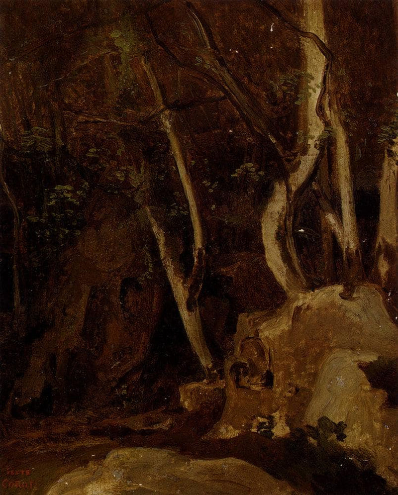 At Civita Castellana, Wooded Rocks by Camille Corot — Oil Painting Reproduction