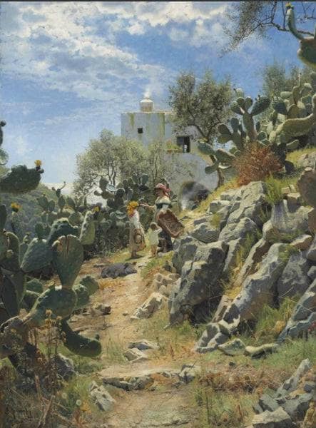 At Noon on a Cactus Plantation in Capri by Peder Mørk Mønsted — Oil Painting Reproduction