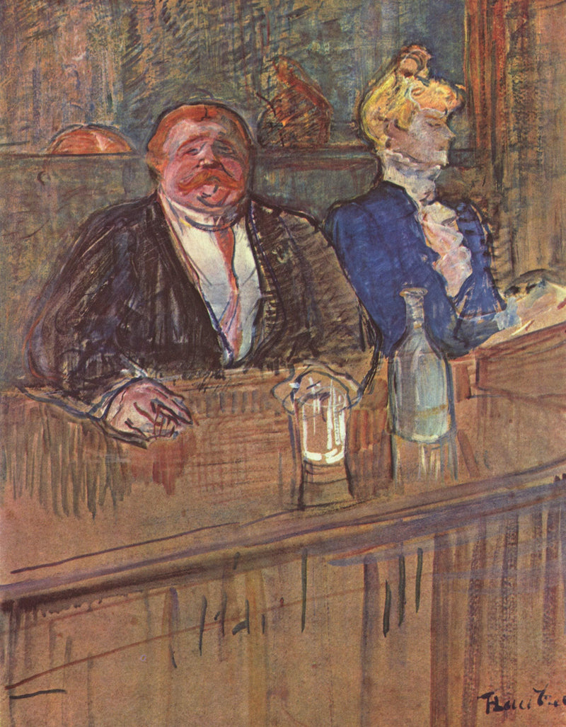 At the Cafe The Customer and the Anemic Cashier by Henri de Toulouse-Lautrec — Oil Painting Reproduction