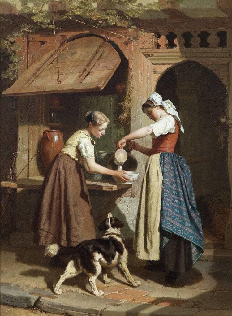 At the dairy by Theodore Gerard — Oil Painting Reproduction