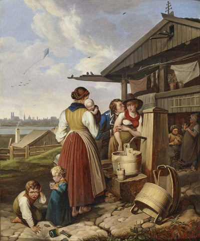 At the fountain in study