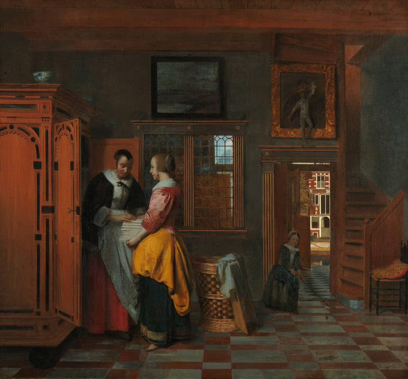 At the Linen Closet by Pieter de Hooch — Oil Painting Reproduction