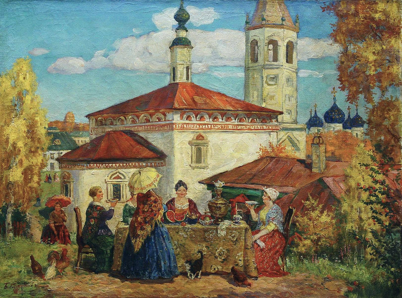 At the Old Suzdal by Boris Kustodiev — Oil Painting Reproduction
