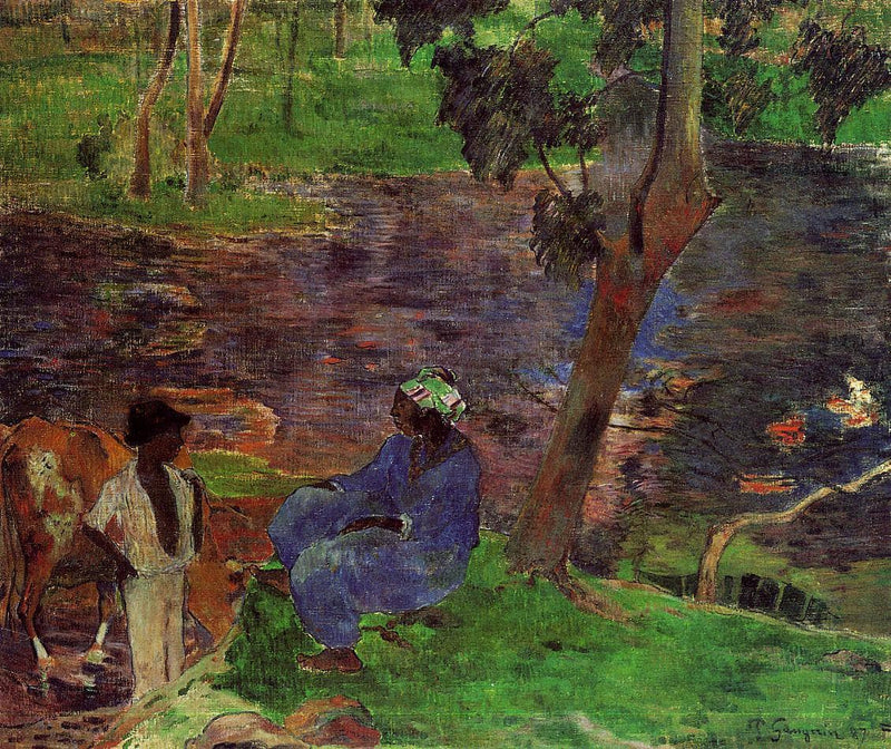 At the pond by Paul Gauguin — Oil Painting Reproduction