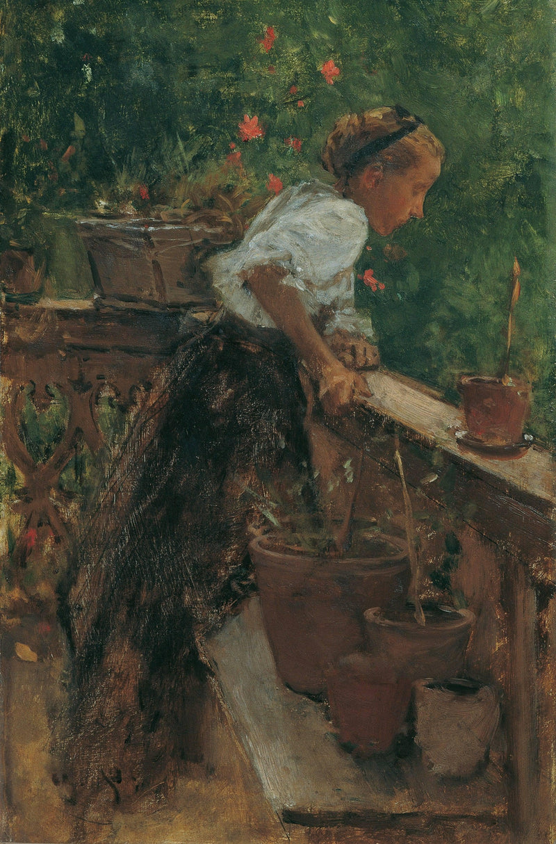 Country girl on the balcony by August von Pettenkofen — Oil Painting Reproduction