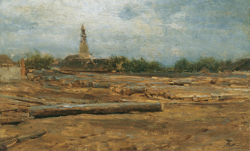 Lumber yard near Szolnok by August von Pettenkofen — Oil Painting Reproduction