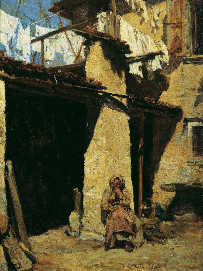 Neapolitan farmhouse with farmer's wife by August von Pettenkofen — Oil Painting Reproduction