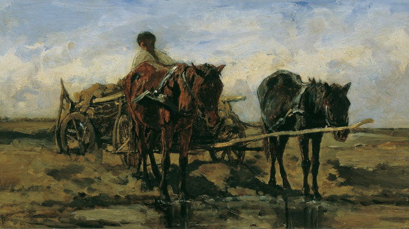 Hungarian farmer's wagon by the water by August von Pettenkofen — Oil Painting Reproduction