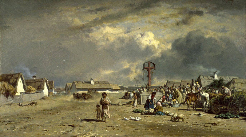 The Market at Szolnok, Hungary by August von Pettenkofen — Oil Painting Reproduction