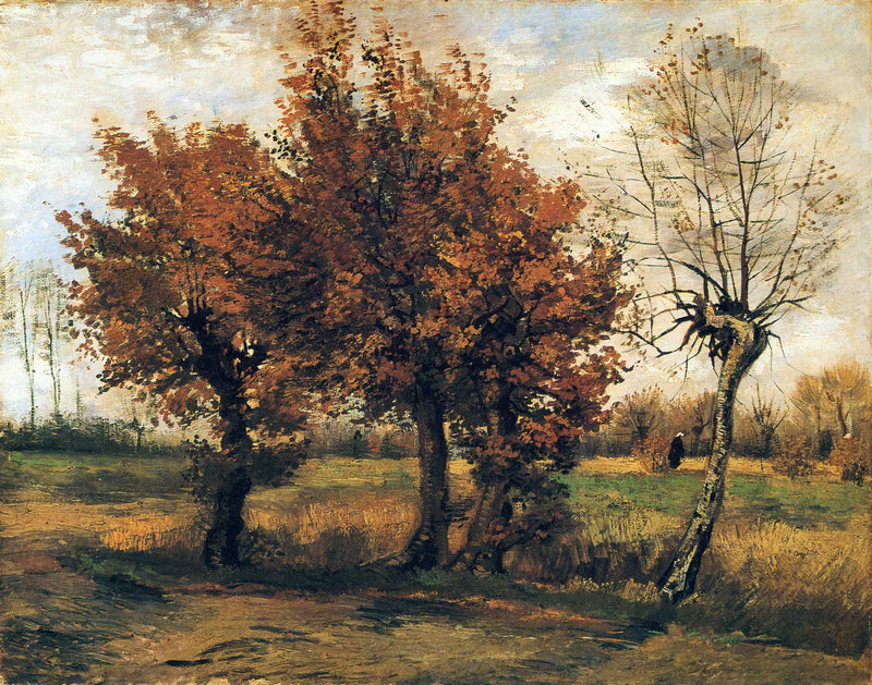 Autumn Landscape with Four Trees by Vincent van Gogh — Oil Painting Reproduction