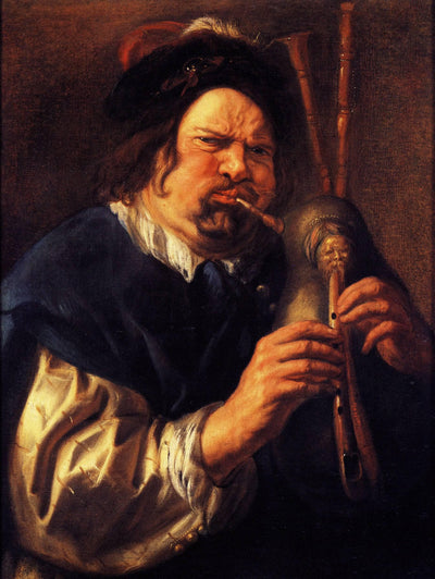 Self-Portrait as a Bagpipe Player in modern living room