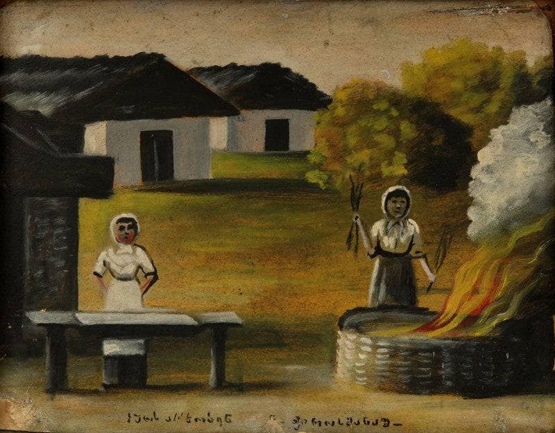 Baking bread by Niko Pirosmani — Oil Painting Reproduction