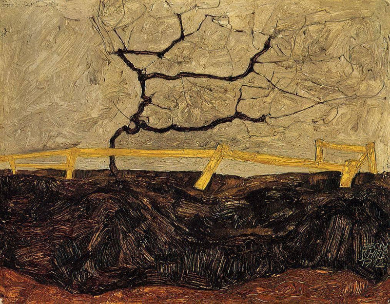 Bare Tree behind a Fence by Egon Schiele — Oil Painting Reproduction