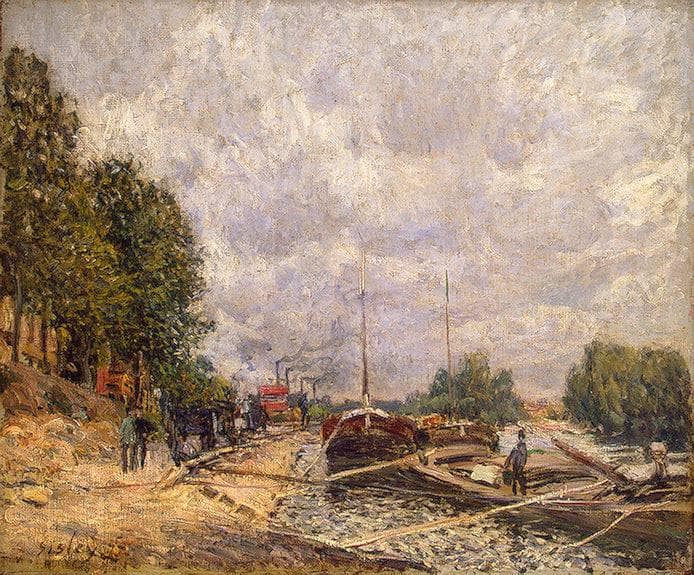 Barges at Billancourt by Alfred Sisley — Oil Painting Reproduction