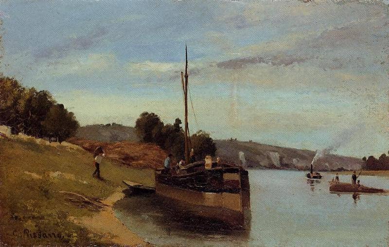 Barges at Le Roche Guyon by Camille Pissarro — Oil Painting Reproduction