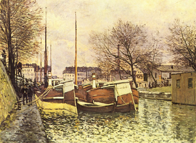 Barges on the Canal Saint Martin in Paris by Alfred Sisley — Oil Painting Reproduction