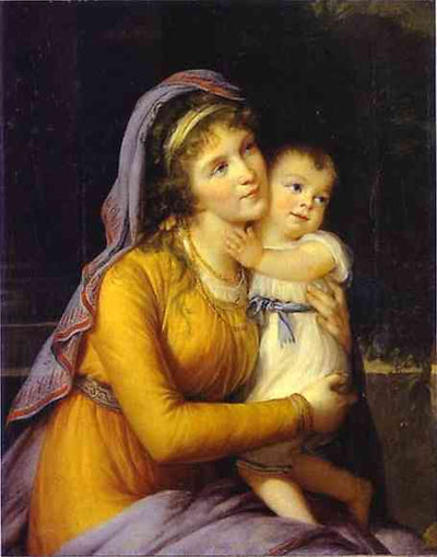 Baroness Anna Sergeevna Stroganova and Her Son Sergey in modern living room