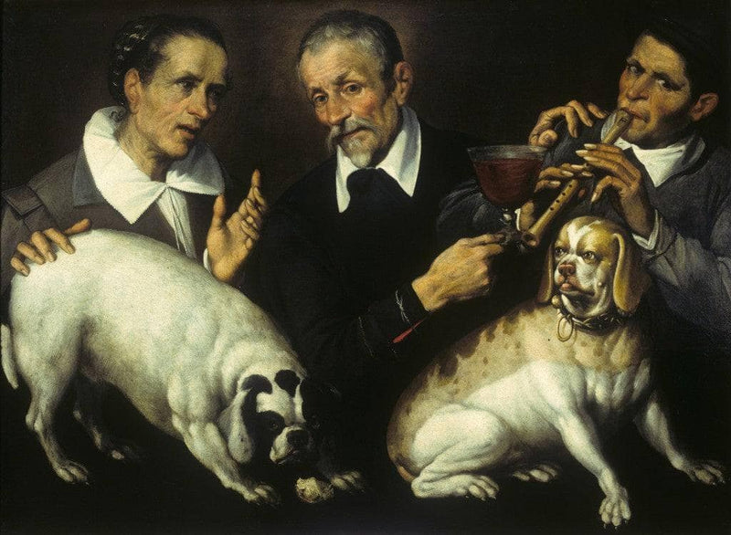 Three Men with Two Dogs by Bartolomeo Passerotti — Oil Painting Reproduction