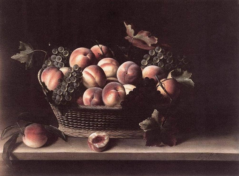 Basket with Peaches and Grapes by Louise Moillon — Oil Painting Reproduction