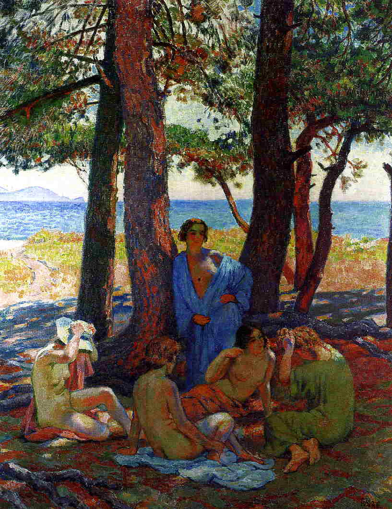 Bathers under the Pines by the Sea by Theo van Rysselberghe — Oil Painting Reproduction