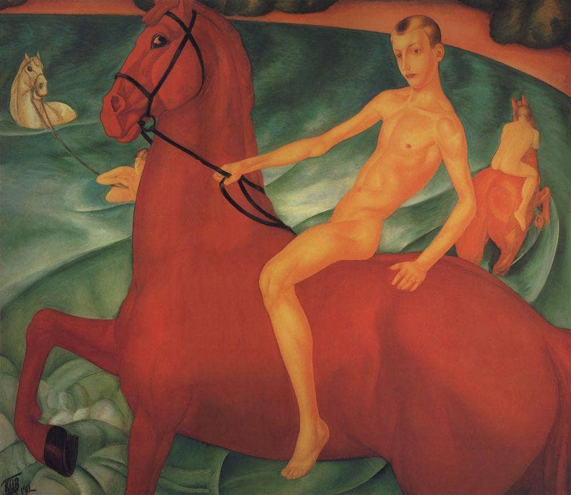 Bathing of a Red Horse by Kuzma Petrov-Vodkin — Oil Painting Reproduction