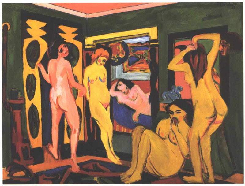 Bathing Women in a Room by Ernst Ludwig Kirchner — Oil Painting Reproduction