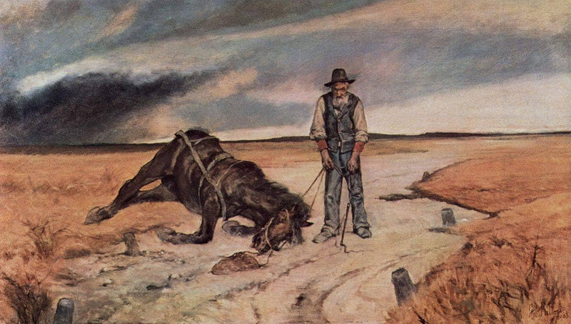 Farmer with collapsed horse by Giovanni Fattori — Oil Painting Reproduction