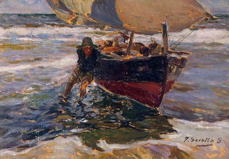 Beaching the Boat (study) by Joaquín Sorolla — Oil Painting Reproduction