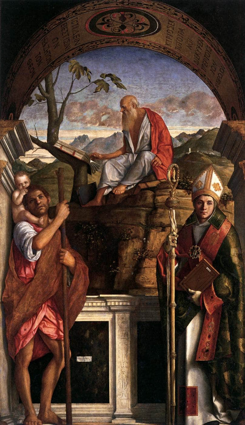St. Jerome, St. Christopher and St. Augustine by Giovanni Bellini — Oil Painting Reproduction