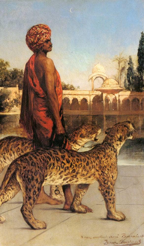 Palace Guard with Two Leopards by Benjamin Constant — Oil Painting Reproduction