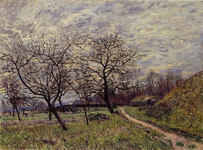 Between Veneux and By December Morning by Alfred Sisley — Oil Painting Reproduction