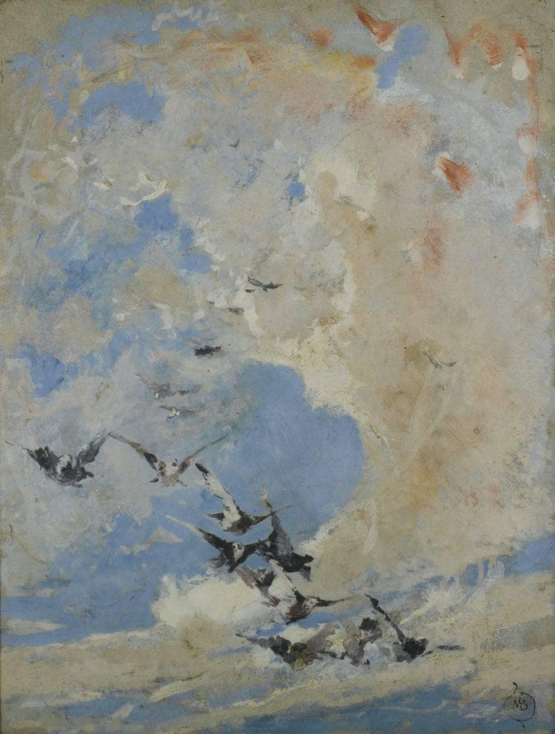Flight of pigeons by Mosè Bianchi — Oil Painting Reproduction