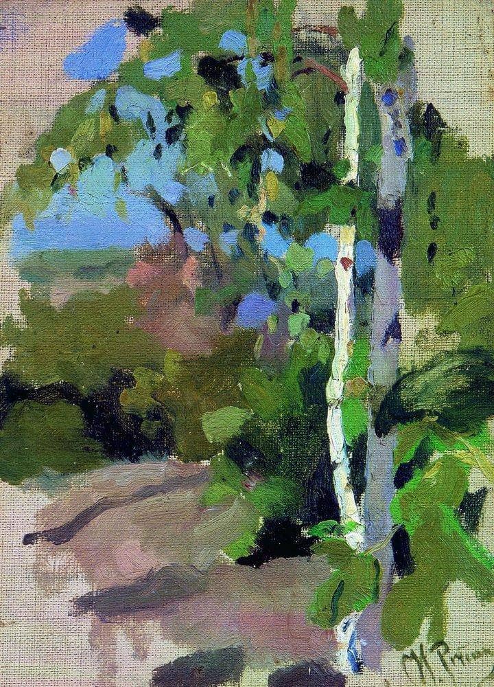 Birch trees. Sunny day. by Ilya Repin — Oil Painting Reproduction