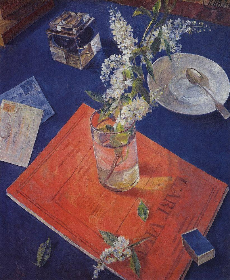 Bird cherry in a glass by Kuzma Petrov-Vodkin — Oil Painting Reproduction
