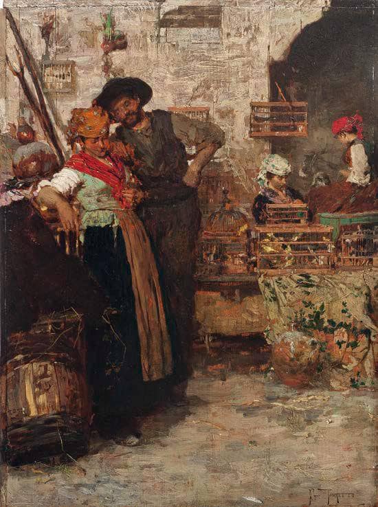 Bird seller by Giacomo Favretto — Oil Painting Reproduction