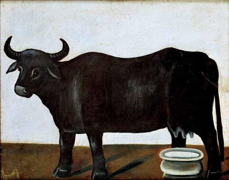 Black buffalo on a white background (part of diptych) by Niko Pirosmani — Oil Painting Reproduction