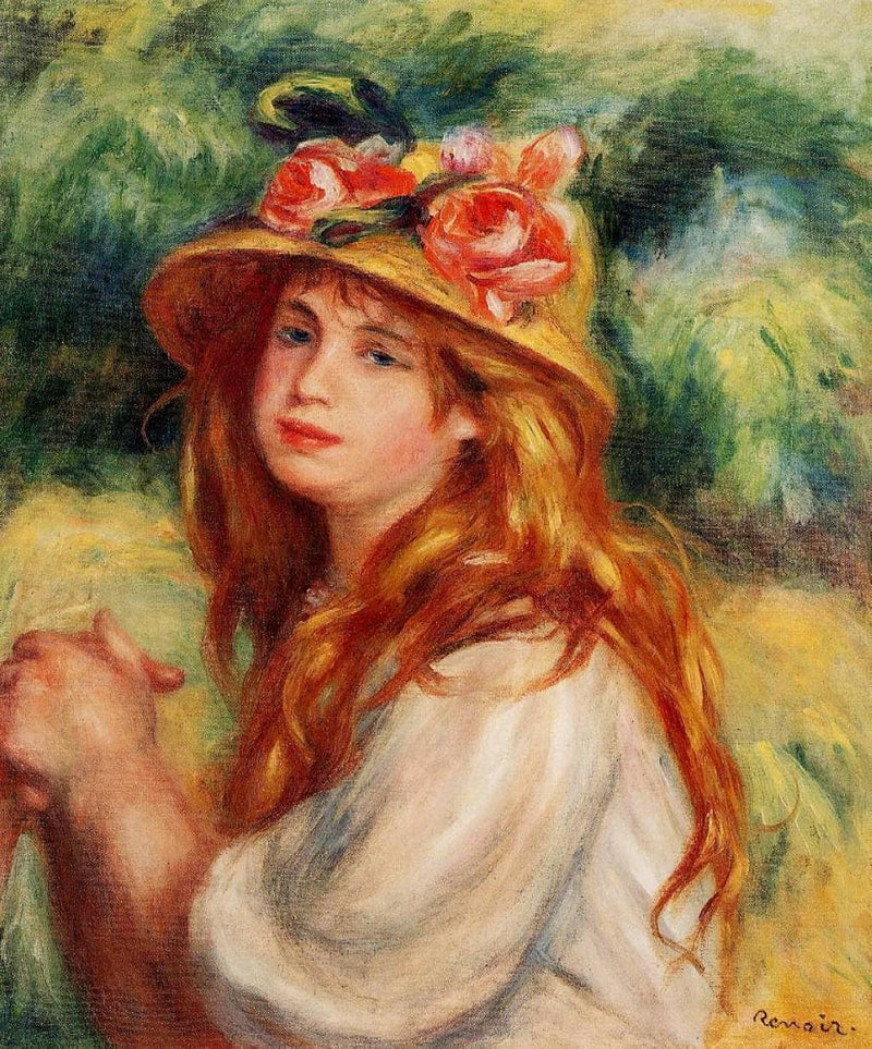Blond in a Straw Hat(Seated Girl) by Pierre-Auguste Renoir — Oil Painting Reproduction