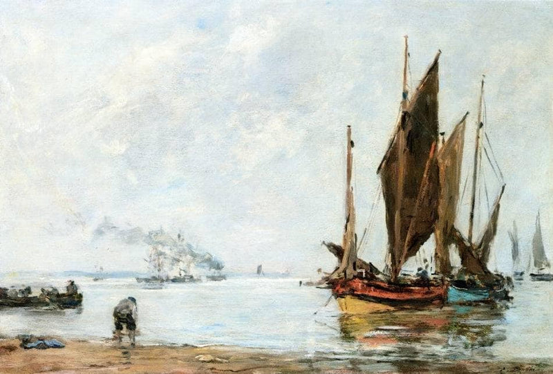 Boats At Anchor along the Shore by Eugene Boudin — Oil Painting Reproduction