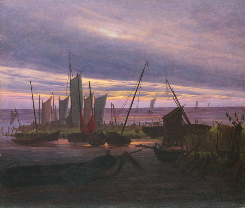 Boats in the Harbour at Evening by Caspar David Friedrich — Oil Painting Reproduction