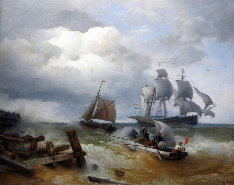 Boats On A Stormy Sea by Andreas Achenbach — Oil Painting Reproduction