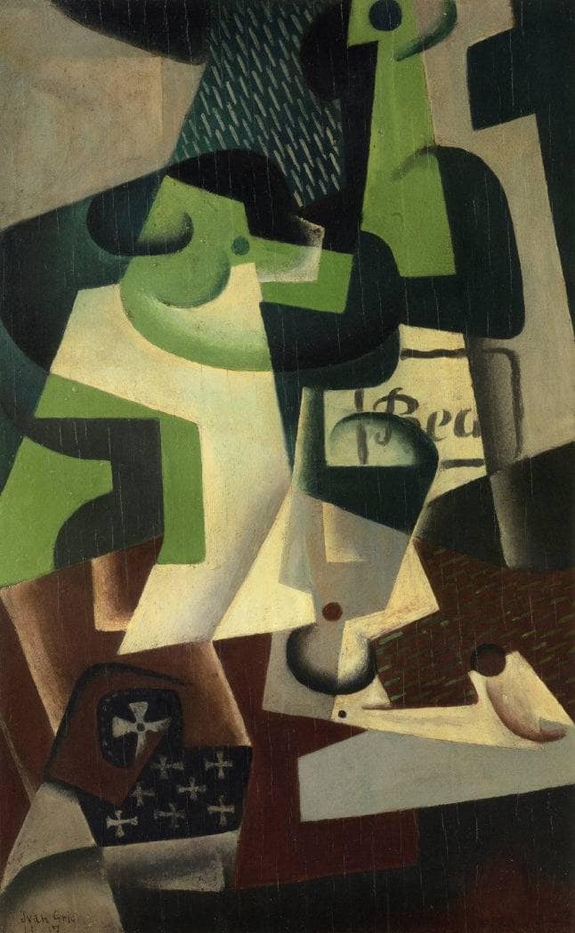 Bottle of Beaune and a Fruit Dish by Juan Gris — Oil Painting Reproduction