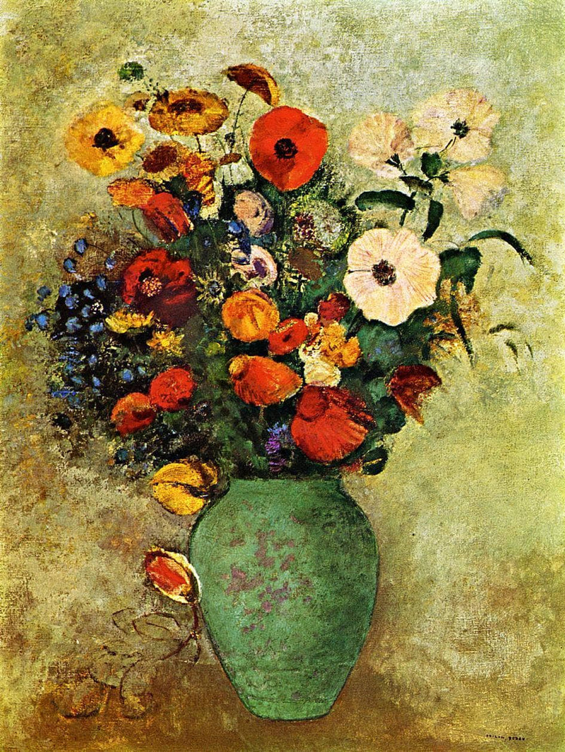 Bouquet of Flowers in a Green Vase by Odilon Redon — Oil Painting Reproduction